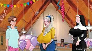 old widow craves fat young cock deepthroating her throat in church cheating scene