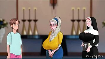 old widow craves fat young cock deepthroating her throat in church cheating scene