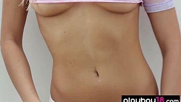 Audrey Allen Strips Teasing Big Tits Shaved Pussy Curves