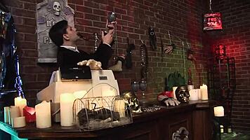 Horror Shop Spit Roasts Lingerie Babe Doggystyle