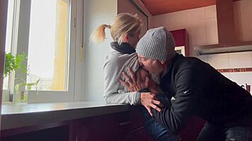 horny kitchen wife craves pussy licking before doggystyle creampie finish