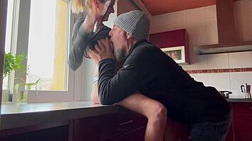 horny kitchen wife craves pussy licking before doggystyle creampie finish