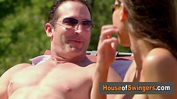 Swinger Babes Groping Stunning Boobs At Wild Pool Party