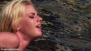 super wet young blonde slut takes dp anal pounding mmf outdoor closeup