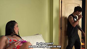 Big-assed latina stepmom tempts with sex toy help in bedroom play