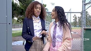 Dirty green teen uniform skirt lifts for ffm teacher orgasm moans