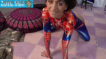 petite latina spiderman cosplay aubry babcock gives full girlfriend experience
