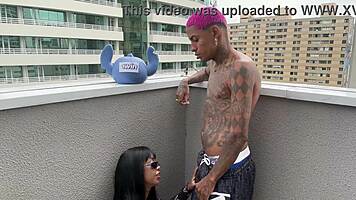 skinny brazilian teen visits tattooed guy for outdoor public intimacy