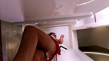 Redhead Milf Wife Teases in Short Skirt Fishnets