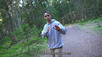 forest cash offer stranger turns teasing outdoor pounding adventure