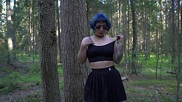 forest cash offer stranger turns teasing outdoor pounding adventure