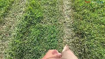 Masterbating naked outdoors in fall with dirty talk and feet