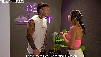 Husband Watches Brunette Wife's Intense Suspended Threesome Pounding