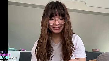 Chubby asian gamer creams wet pussy with big dildo and panties