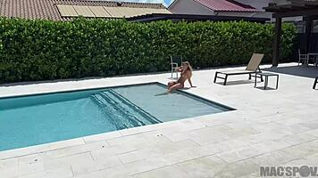 Lily Phillips surrenders to Jmac's deep thrusts in sunny backyard.