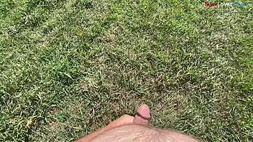 Masterbating naked outdoors in fall with dirty talk and feet