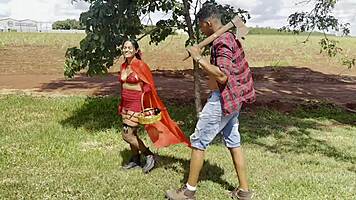 Naughty Red Riding Hood ravished by lumberjack deep in forest.