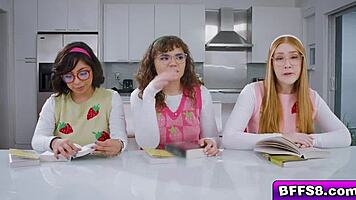 nerd ladies harper red naudi nala ozzy sparx share lucky guy's monster cock in 4some fingering