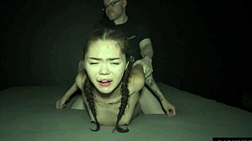 Skinny asian petite pussy dripping cum after bent over doggystyle by three big cocks