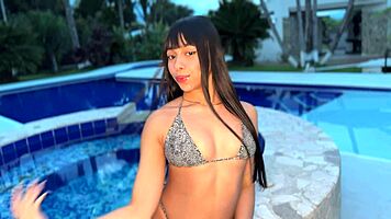 i give neighbor sloppy deepthroat by pool flashing big ass pov