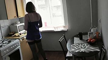 Morning Lingerie Kitchen Tease