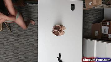 hey that asian shoplifter babe deepthroats officer cock at work