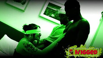 A stunning young woman steps into shadows for wild blind date with two powerful guys