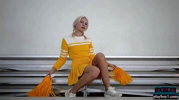 petite blonde milf cheerleader lennox elizabeth strips seductively on basketball court