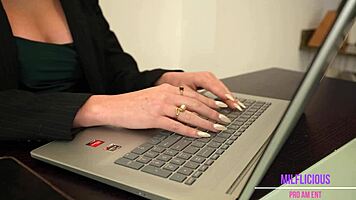 busty redhead jessica aaren interrupts home office routine