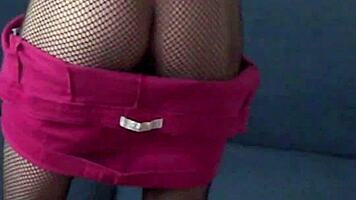 Candie Cross Rips Clothes to Fishnet Tease Petite Skirt Fantasy