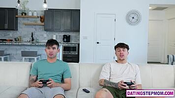 Stepmom Taylor Wild gives stepson and buddy a steamy anatomy lesson with hardcore action