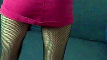 Candie Cross Rips Clothes to Fishnet Tease Petite Skirt Fantasy