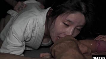 submissive petite japanese teen punished with rough face fucking deepthroat and creampie in garage