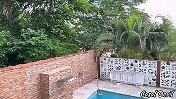 Passionate Pool Encounter with Wife's Best Friend Stripping for Intense Fingering Session