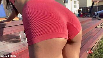 Asian Model Big Ass Yoga Outdoor Public Shorts Tease Slow Motion