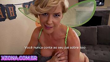 Blonde Teen MILF Threesome Sucking Riding Massive Cock POV