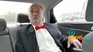 horny old man still rocks his massive cock on young babe