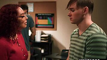 yo these horny teens double penetrate their busty milf teacher right in class