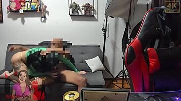 while he watches on phone, my pussy and ass get wrecked by huge black cock