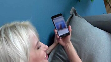 Blonde German housewife fucks neighbor rough during dirty phone call