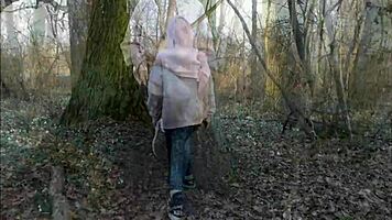 Redhead Slut Sucks Cock Deep in Forest Hiding from Husband