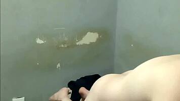 Black pregnant slut sucks small cock then rides doggystyle hard