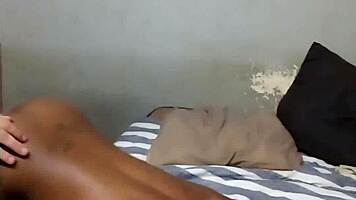 Black pregnant slut sucks small cock then rides doggystyle hard