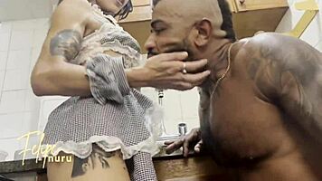 Maid Cleans Cock with Deep Blowjob and Face Sitting