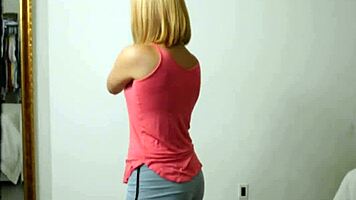 Blonde sucks stepbro's rod, gagging on deepthroat workout.