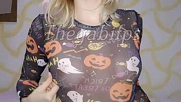 blonde halloween babe thegabifps shows off sexy costume after party fun