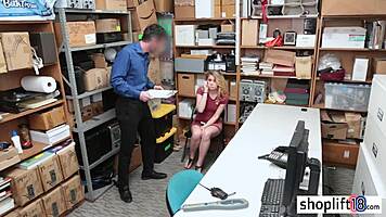 Corrupt cop catches sexy petite blonde teen for hardcore office pounding