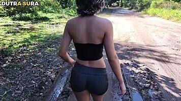 Skinny Short Hair Virgin Bent Over Outdoor Anal Fucked by Huge Cock