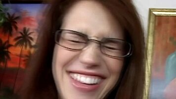 i'm so horny giving this cute handjob with glasses