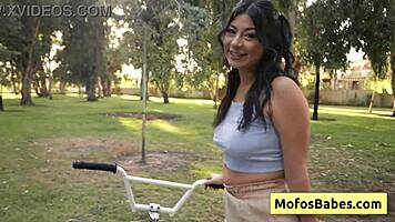 sexy cami strella flashes her huge natural tits in public park for charles dera